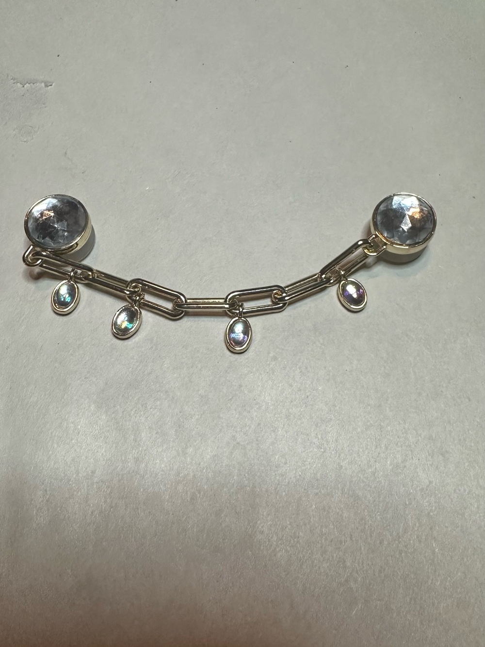 CROCS Gold-Tone Chain Brooch with Clear and Iridescent Stones